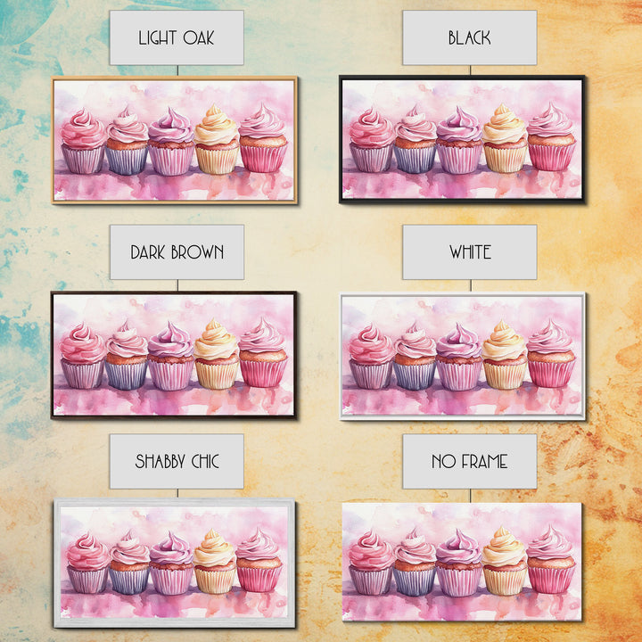 Cupcake Row Canvas Print | Whimsical Sweet Treats Wall Art | Kitchen Dessert Artwork | Pastel Food Lover's Decor | Light Pink Whimsical Art