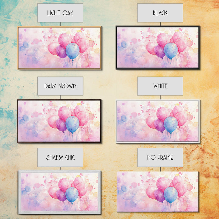 Balloon Cluster Canvas Print | Whimsical Art, Light Pink and Blue Wall Art, Birthday Decor, Pastel Wall Art, Playroom Art, Living Room Decor