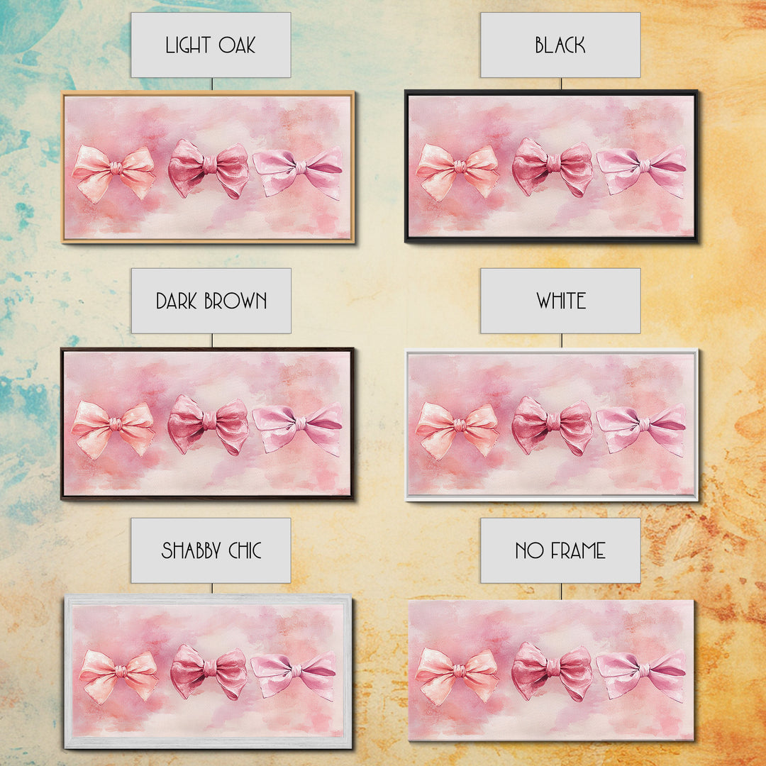 Bow Tie Trio Painting with Pink Orange Wall Art Aesthetic Framed Canvas Print, Whimsical Art Bedroom or Living Room Decor