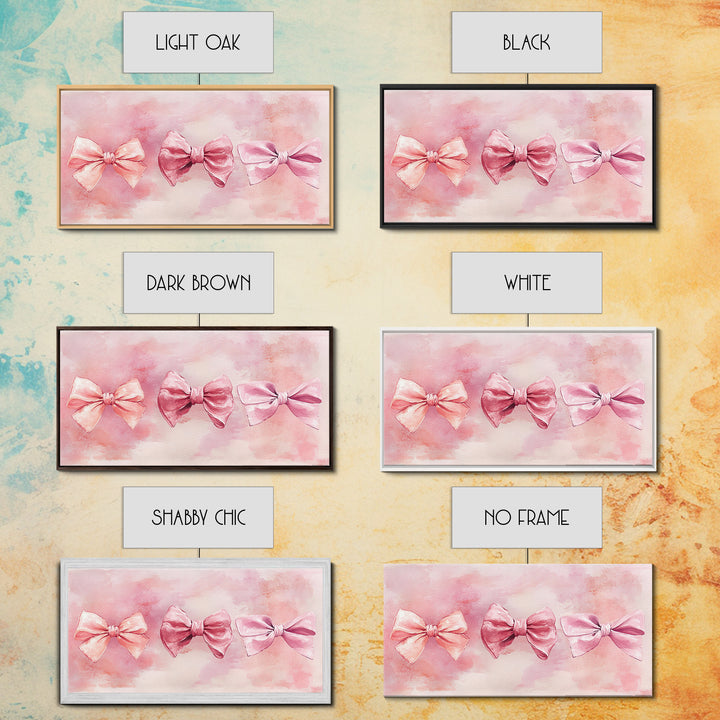 Bow Tie Trio Painting with Pink Orange Wall Art Aesthetic Framed Canvas Print, Whimsical Art Bedroom or Living Room Decor