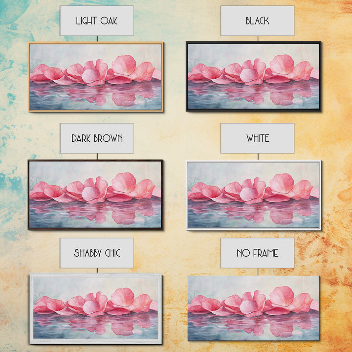 Delicate Rose Petals Reflected in Water Pink Wall Art on Framed Canvas Print, Romantic Bedroom or Living Room Accent Art