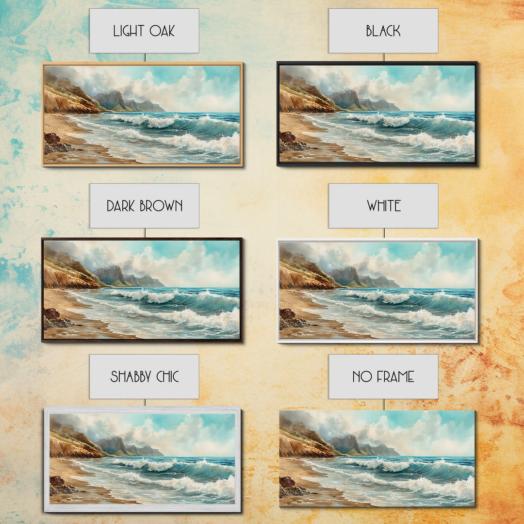 Coastal Landscape Canvas Print with Ocean Waves and Misty Cliffs, Nautical Wall Art Gift Idea, Coastal Decor Beach Painting