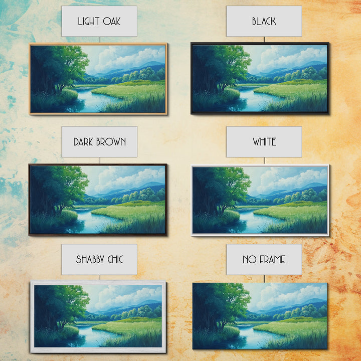 Canvas Print of Serene Green Valley and River Landscape, Rustic Wall Art, Gift Idea for Nature Lovers and Rustic Home Decor