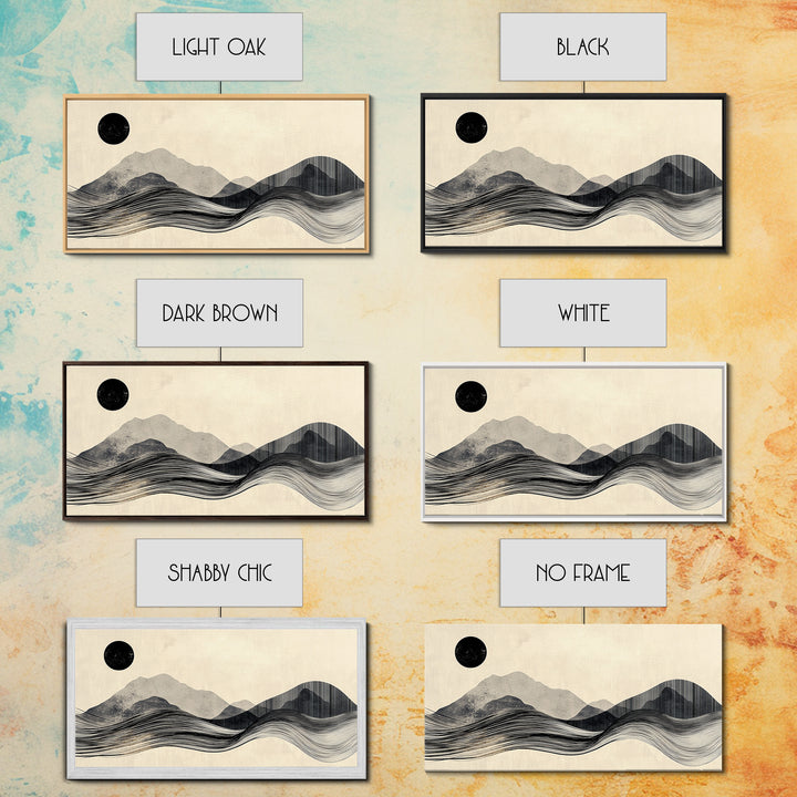 Abstract Mountain Landscape Framed Canvas Print, Wabi Sabi Wall Art Minimalist Decor, Rustic Line Art Idea Bedroom Artwork Vertical Design