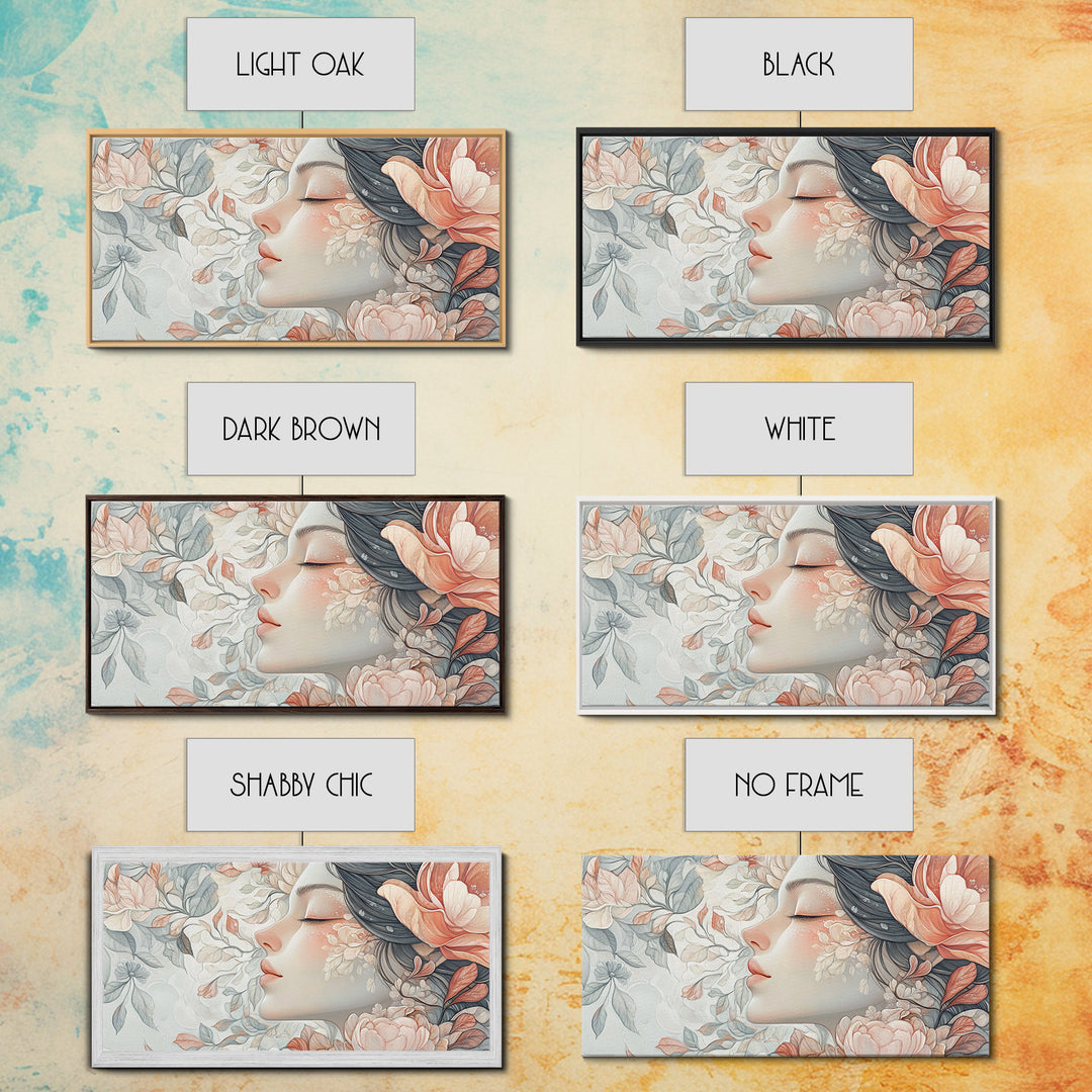 Dreamy Floral Goddess Framed Canvas Print with Light Pink Wall Art and Rose Painting Stunning Bedroom or Living Room Accent