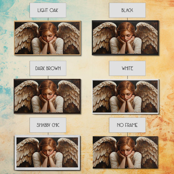 Angelic Beauty Portrait Framed Canvas Print Featuring Angel Art Prints and Moody Art Ideal Bedroom Wall Art or Guest Room Art