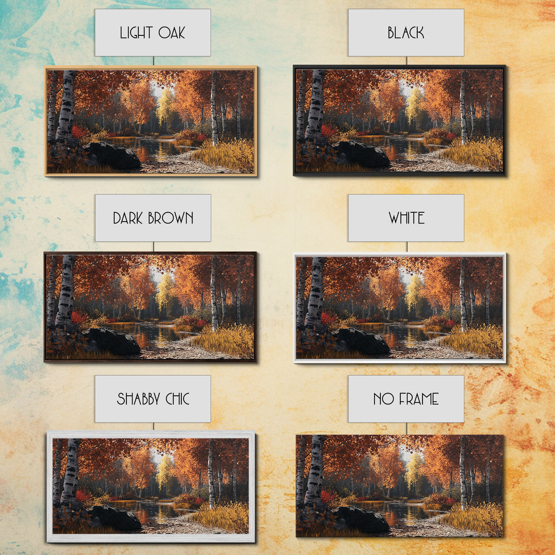 Autumn Birch Tranquility Framed Canvas Print with Birch Tree Painting and Fall Wall Art Rustic Art for Living Room Wall Decor