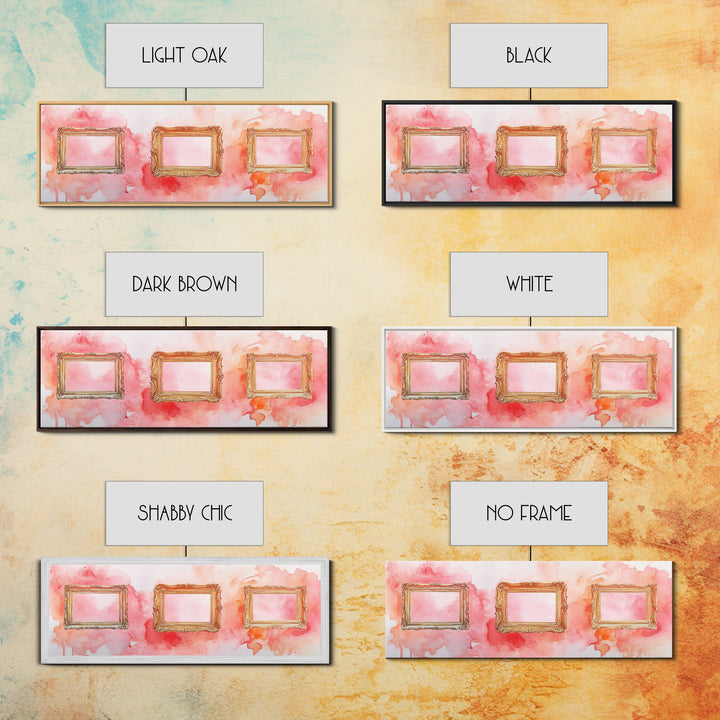 Decorative Frames Painting Canvas Print with Elegant Pink Abstract Background, Long Narrow Wall Art Perfect for Living Room Decor