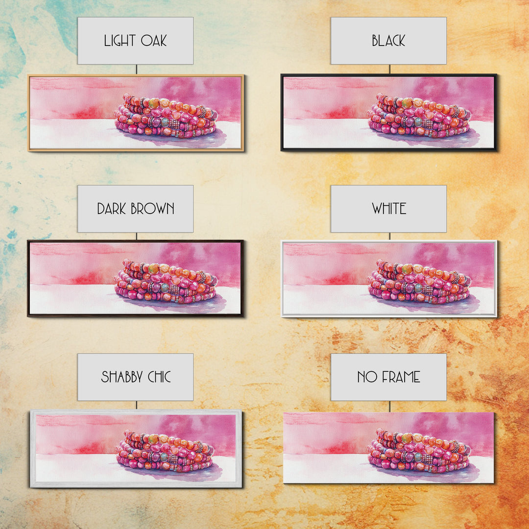 Beaded Bracelet Painting Canvas Print Featuring Whimsical Jewelry, Pink Orange Wall Art Ideal Bedroom or Dressing Room Art