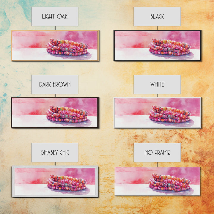 Beaded Bracelet Painting Canvas Print Featuring Whimsical Jewelry, Pink Orange Wall Art Ideal Bedroom or Dressing Room Art