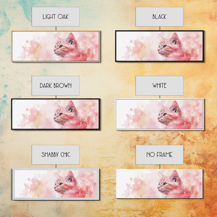 Cat Portrait Canvas Print with Pink Abstract Background, Light Pink Wall Art Perfect Gift Idea, Rustic Decor for Animal Lovers