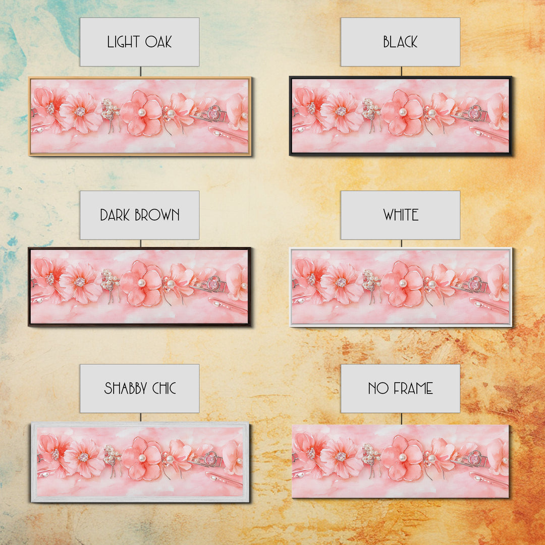 Cherry Blossom Canvas Print with Delicate Pearl Accents, Romantic Light Pink Wall Art for Bedroom or Coastal Wedding Decor