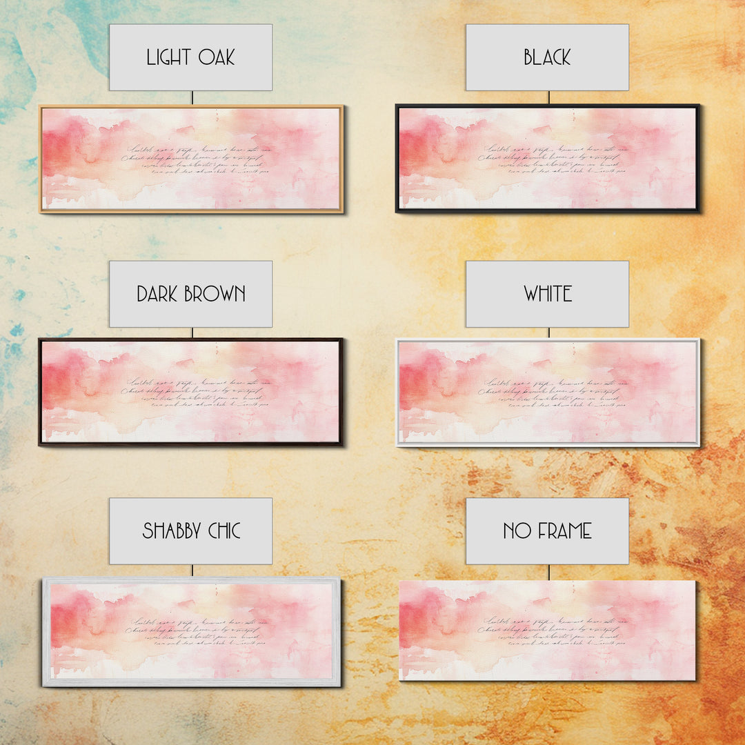 Romantic Calligraphy Canvas Print with Pink Abstract Art, Minimalist Wabi Sabi Aesthetic, Bedroom or Living Room Horizontal Wall Art