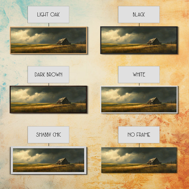 Abandoned Farmhouse Framed Canvas Print Rustic Landscape Art Smoky Mountain Painting Extra Wide Living Room Wall Autumn Decor