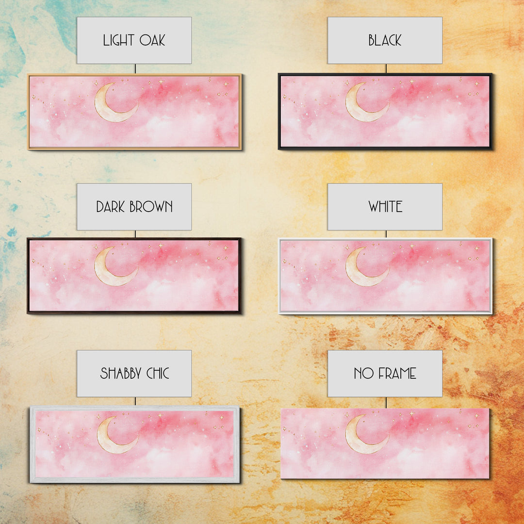 Crescent Moon Canvas Print Light Pink Wall Art Whimsical Night Sky Decor Bedroom Artwork Minimalist Boho Dreamy Gift Idea