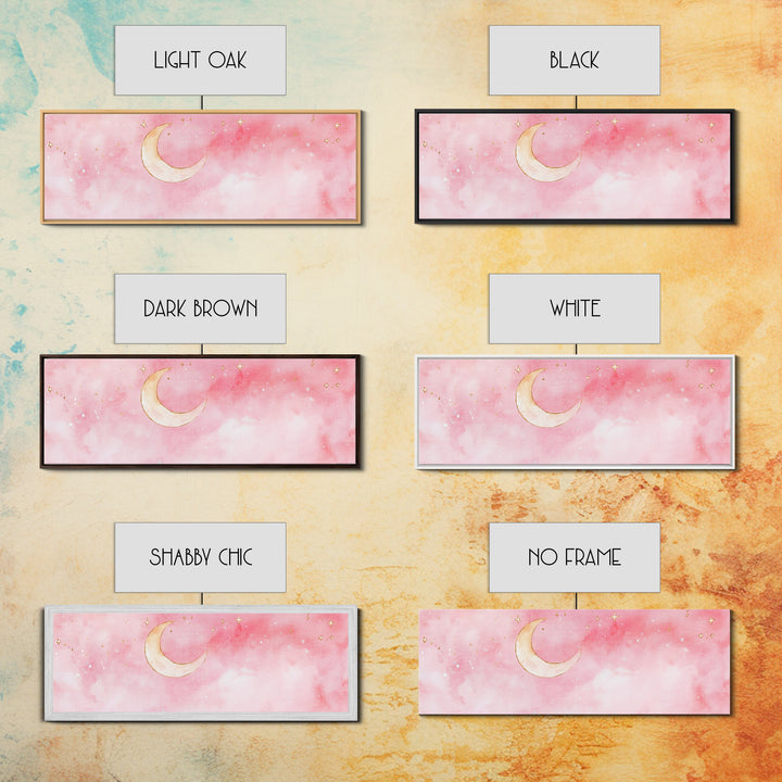 Crescent Moon Canvas Print Light Pink Wall Art Whimsical Night Sky Decor Bedroom Artwork Minimalist Boho Dreamy Gift Idea