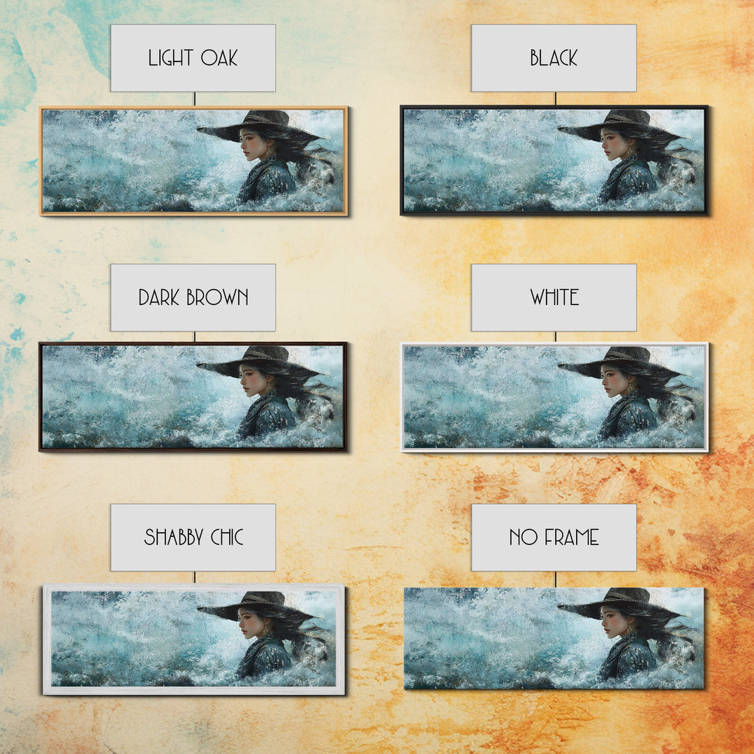 Ocean Cowgirl Canvas Print Coastal Landscape Art Rustic Boho Wall Art Nautical Decor Panoramic Artwork Bedroom Guest Room Decor