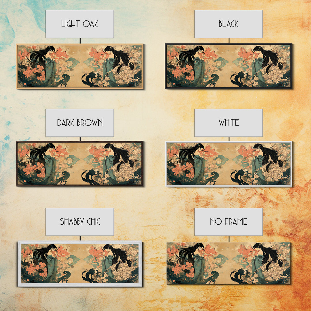 Art Nouveau Framed Canvas Print Goddess Art Print Feminine Boho Artwork Wildflower Wall Art Bedroom Artwork Guest Room Decor