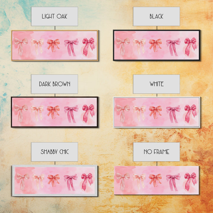 Ribbon Bow Canvas Print Light Pink Art Feminine Horizontal Wall Art Whimsical Artwork Living Room Wabi Sabi Decor Framed Print