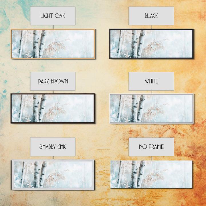 Birch Tree Art Framed Canvas Print, Neutral Landscape Painting Autumn Decor, Rustic Minimalist Wall Art Gift Idea Above Bed Design