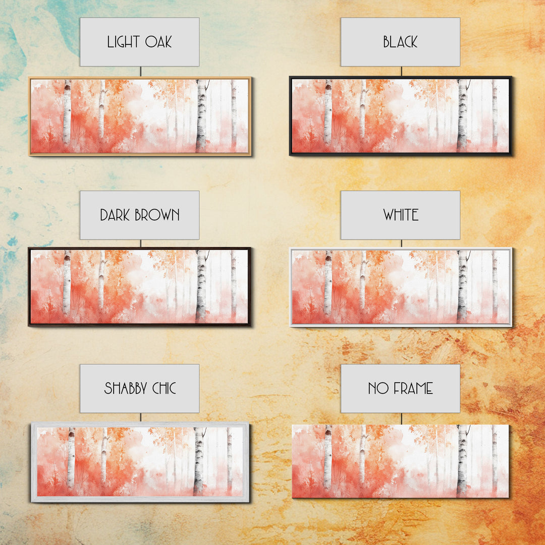 Autumn Birch Trees Canvas Print, Vibrant Fall Landscape Art, Horizontal Wall Art Rustic Decor Gift Idea Living Room Decoration