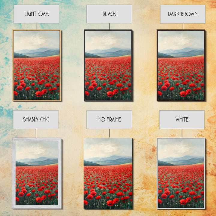 Scenic Poppy Field Framed Canvas Print, Rustic Landscape Painting, Bedroom Art, Farmhouse Wall Decor, Extra Wide Rustic Art