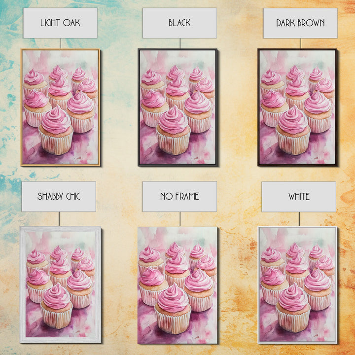 Pink Cupcake Art Canvas Print Kitchen Decor Dessert Illustration Rustic Artwork Food Review Kitchen Art Gift Idea For Her