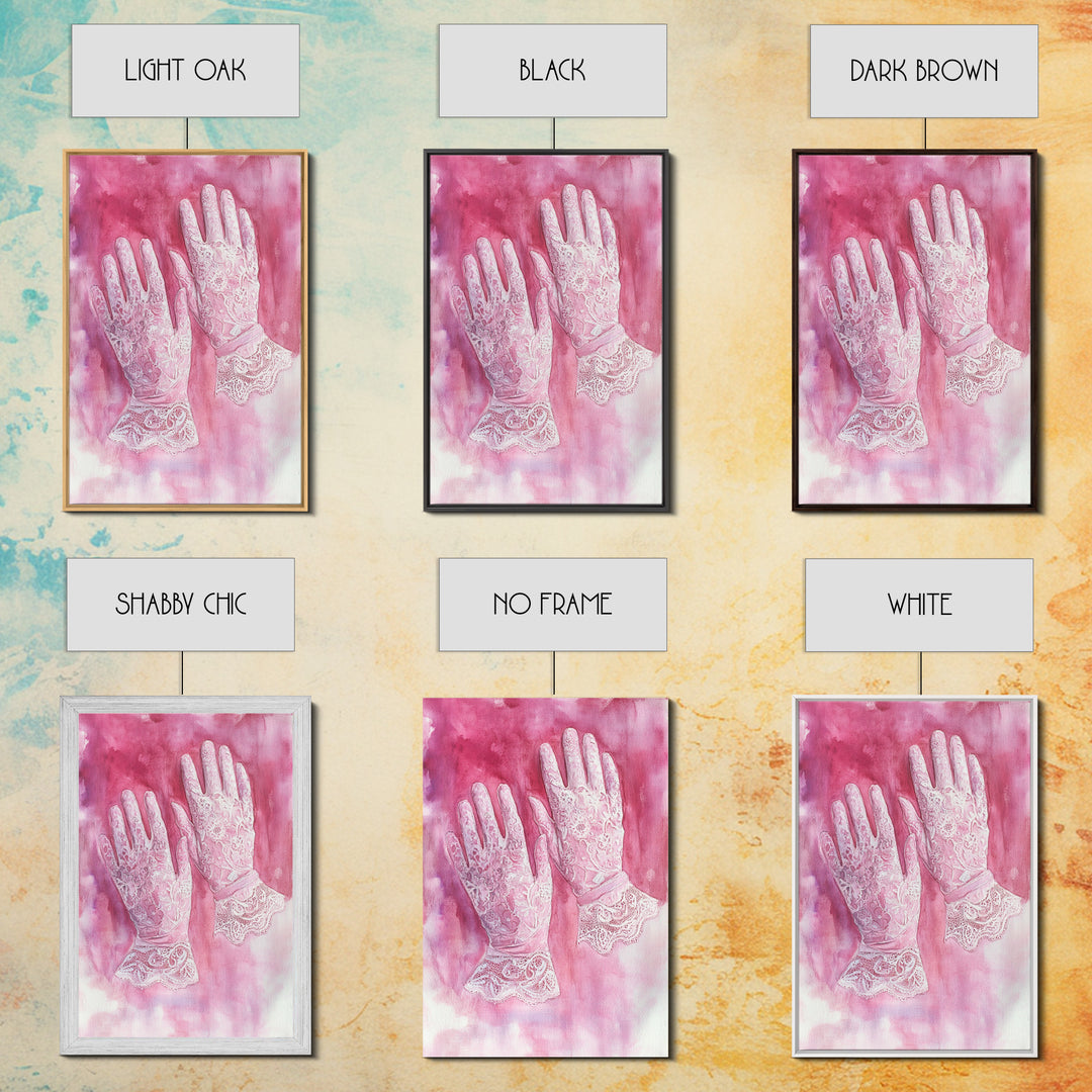 Light Pink Wall Art Canvas Print, Delicate Lace Gloves Illustration, Victorian-Inspired Art, Rustic Decor Bedroom Guest Room Gift