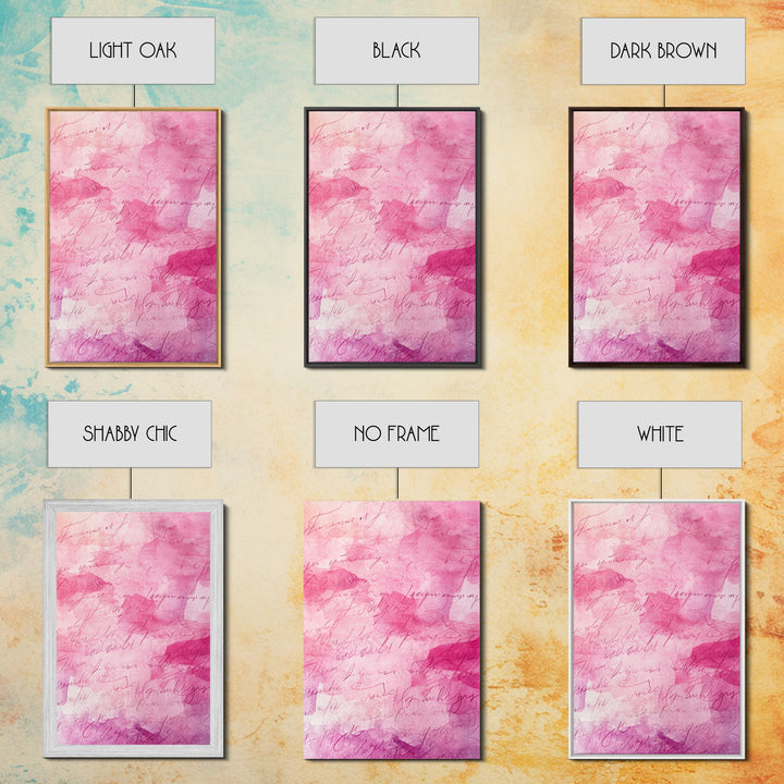 Calligraphy Pink Abstract Framed Canvas Print, Light Pink Wall Art, Romantic Handwriting Aesthetic, Minimalist Art Bedroom or Office Decor