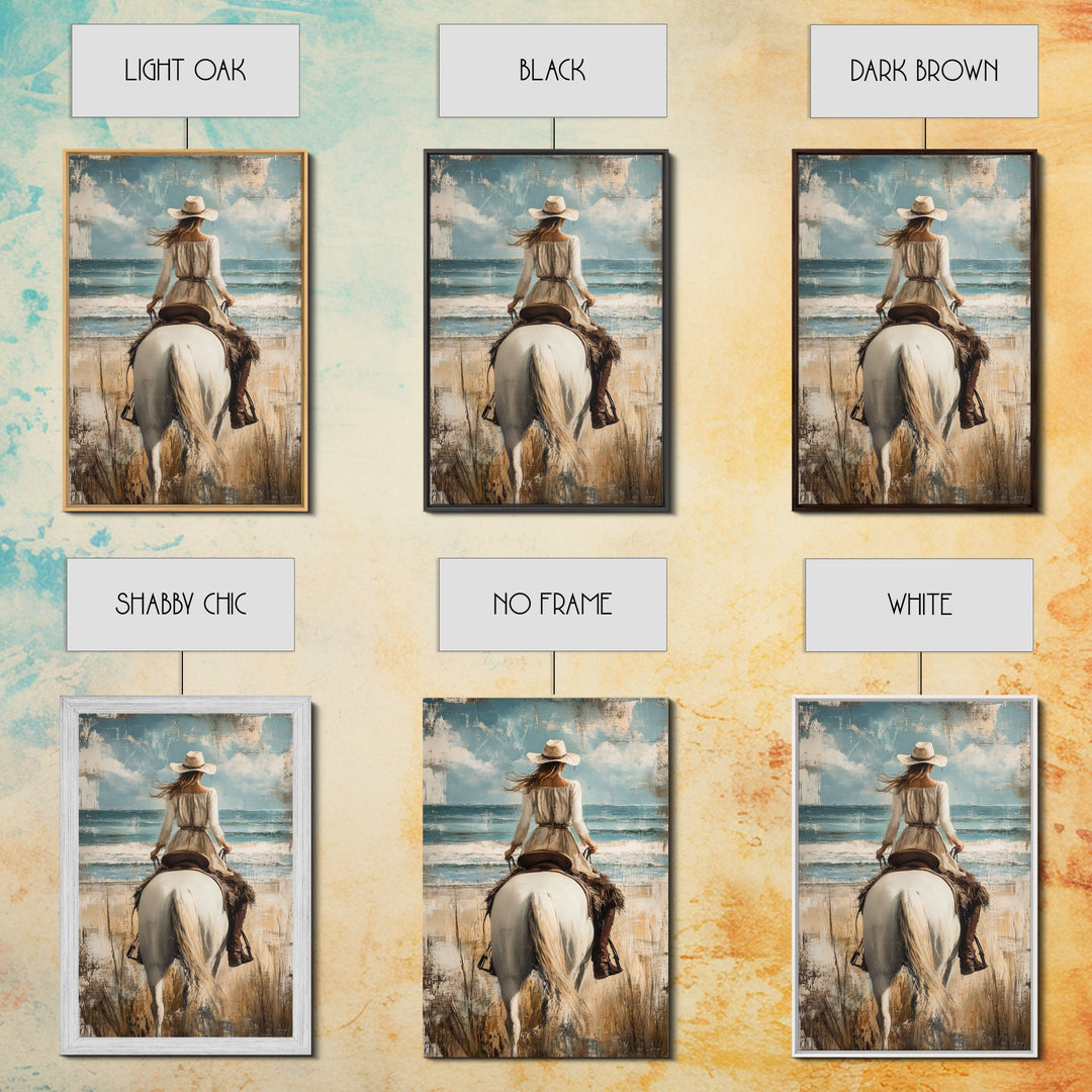 Rustic Horseback Beach Scene Canvas Print Coastal Cowgirl Wall Art Rustic Decor Western Art Nautical Decor Bedroom Living Room Accent