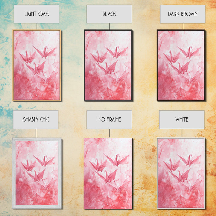 Origami Cranes Canvas Print Japanese Inspired Light Pink Wall Art Whimsical Minimalist Rustic Aesthetic Unique Gift Idea Art