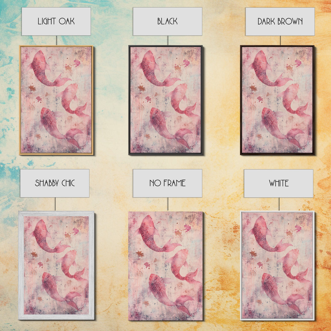 Artistic koi fish painting with framed canvas print, pink abstract art, light pink wall art, gift idea, moody art above bed decor
