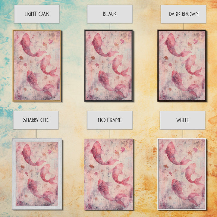 Artistic koi fish painting with framed canvas print, pink abstract art, light pink wall art, gift idea, moody art above bed decor