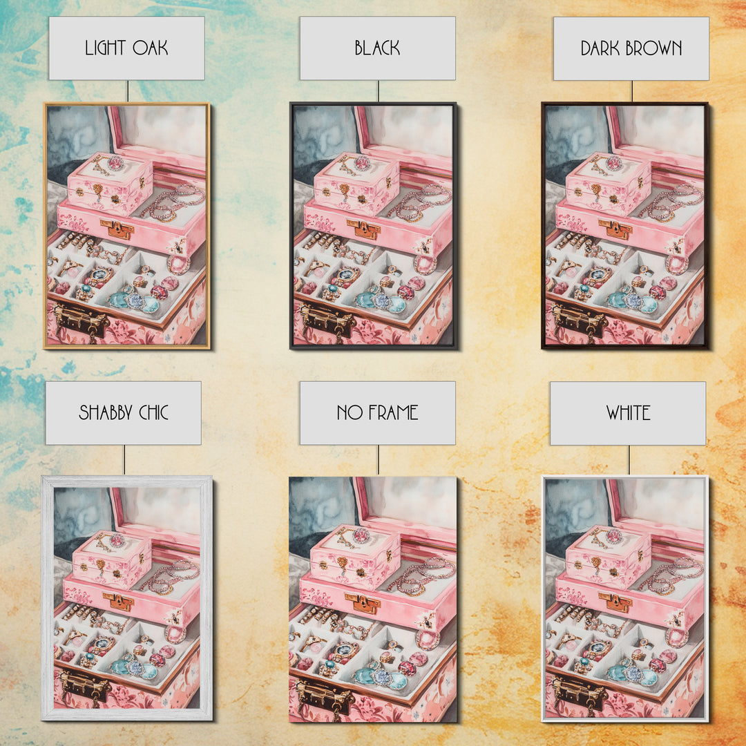 Romantic Jewelry Display Canvas Print Pink Wall Art Whimsical Decor Light Pink Dorm Art Bedroom Gift Idea Coastal Cowgirl Art