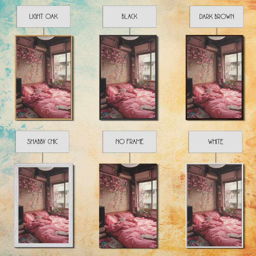 Cherry Blossom Dream Framed Canvas Print Light Pink Japanese Inspired Bedroom Art Cozy Home Floral Wall Decor Feminine Artwork Gift