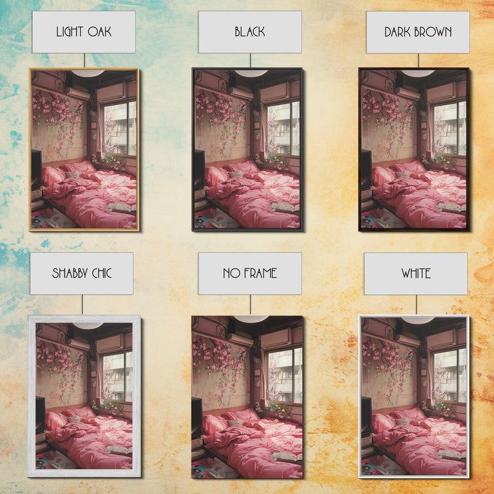 Cherry Blossom Dream Framed Canvas Print Light Pink Japanese Inspired Bedroom Art Cozy Home Floral Wall Decor Feminine Artwork Gift