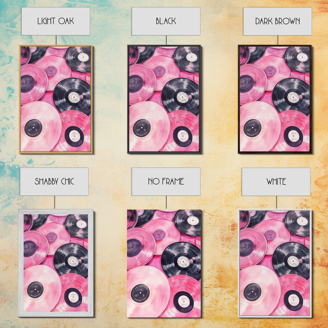 Retro Vinyl Record Artwork Framed Canvas Print Pink Abstract Art Music Lover Wall Art Living Room Decor Lofi Aesthetic Gift Idea