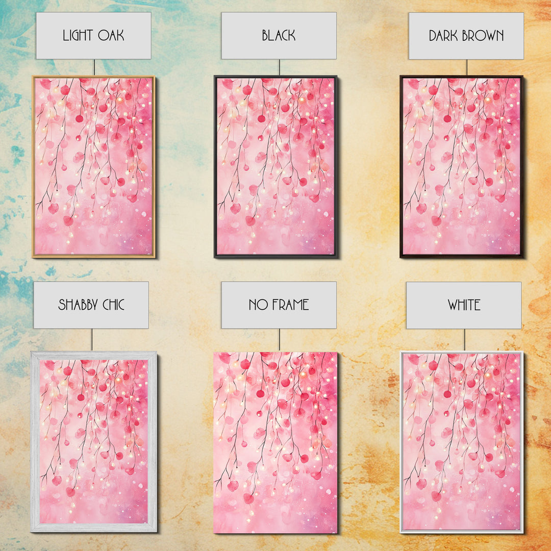 Cherry Blossom Lights Canvas Print Romantic Bedroom Art Cherry Wall Art Light Pink Wall Art Living Room Art Boho Home Decor