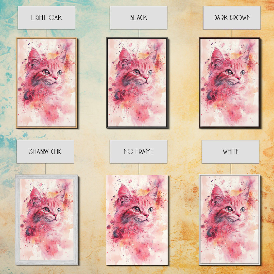 Pink Cat Portrait Canvas Print, Whimsical Art, Feline Wall Art, Light Pink Wall Art, Bedroom Art, Artistic Decor, Gift Idea for Cat Lovers