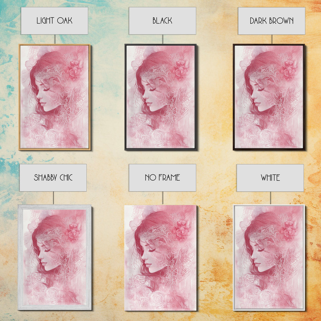 Romantic Portrait Framed Canvas Print Featuring Angels Wall Art Pink Abstract Art Elegant Bedroom Living Room Boho Aesthetic