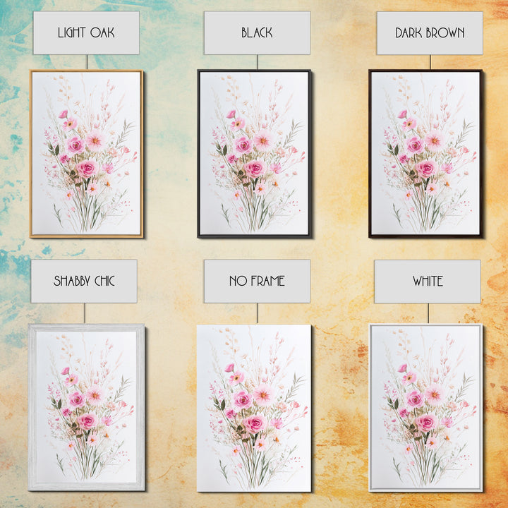 Elegant Pink Bouquet Framed Canvas Print Featuring Wildflower Painting Light Pink Wall Art Cottagecore Aesthetic Farmhouse Artwork