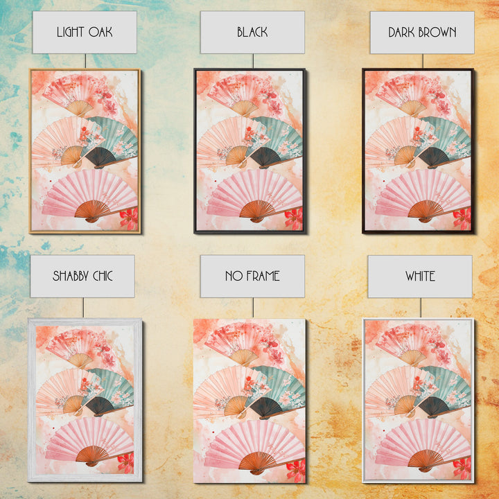 Japanese Fan Art Canvas Print Cherry Blossom Painting Chinoiserie Wall Art Boho Decor Vertical Wall Art Gift Idea Original