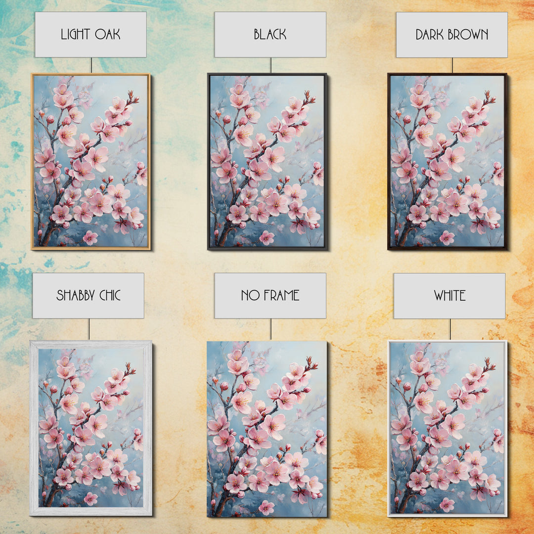 Cherry Blossom Painting Framed Canvas Print | Japanese Sakura Wall Art | Light Pink Wall Art Above Sofa Decor | Floral Nature Print