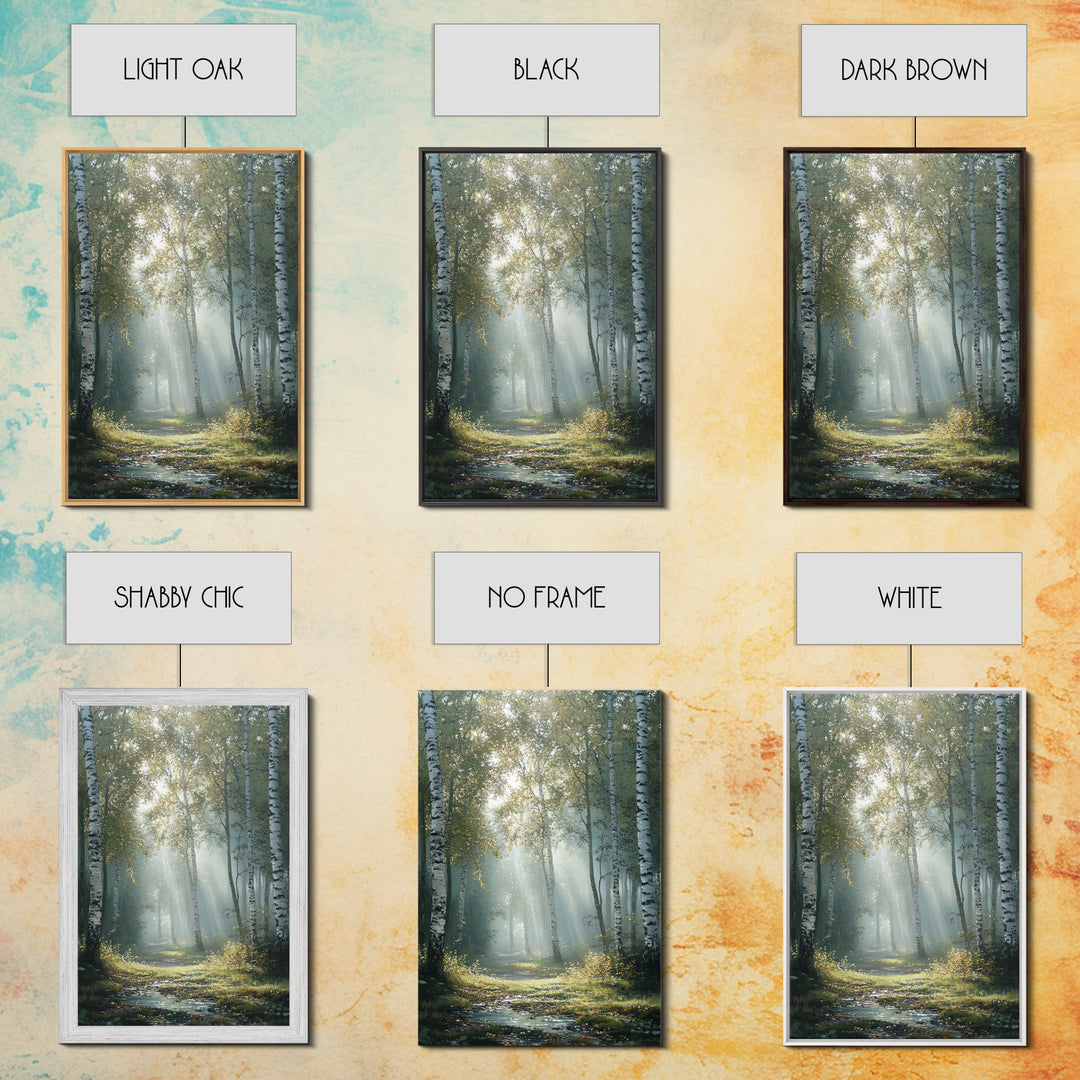 Birch Tree Painting Framed Canvas Print Rustic Wall Art Nature Landscape Gift Living Room Decor Tall Vertical Art for Home