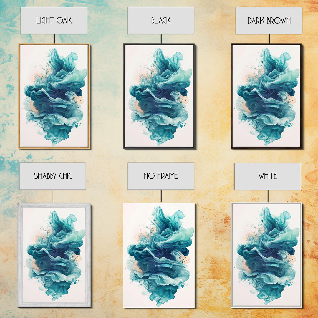Abstract Teal Ocean Waves Canvas Print Coastal Wall Art Nautical Decor Living Room Accent Unique Gift Idea Zen Artwork