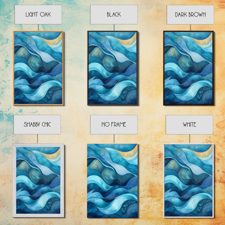 Flowing Blue Waves Canvas Print Modern Coastal Art Abstract Zen Decor Nautical Wall Gift Idea Bedroom Calm Artwork Design