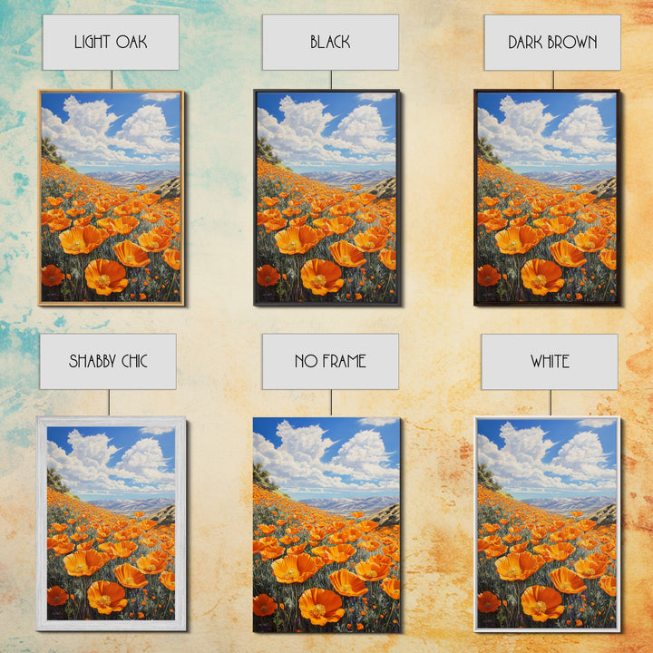 California Poppy Canvas Print with Vibrant Wildflower Painting, Rustic Living Room Art, Nature Landscape for Farmhouse Wall Decor