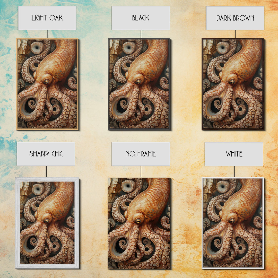 Octopus Tentacles Framed Canvas Print | Coastal Decor Ocean Art | Nautical Wall Art Above Sofa | Whimsical Octopus Painting Artwork