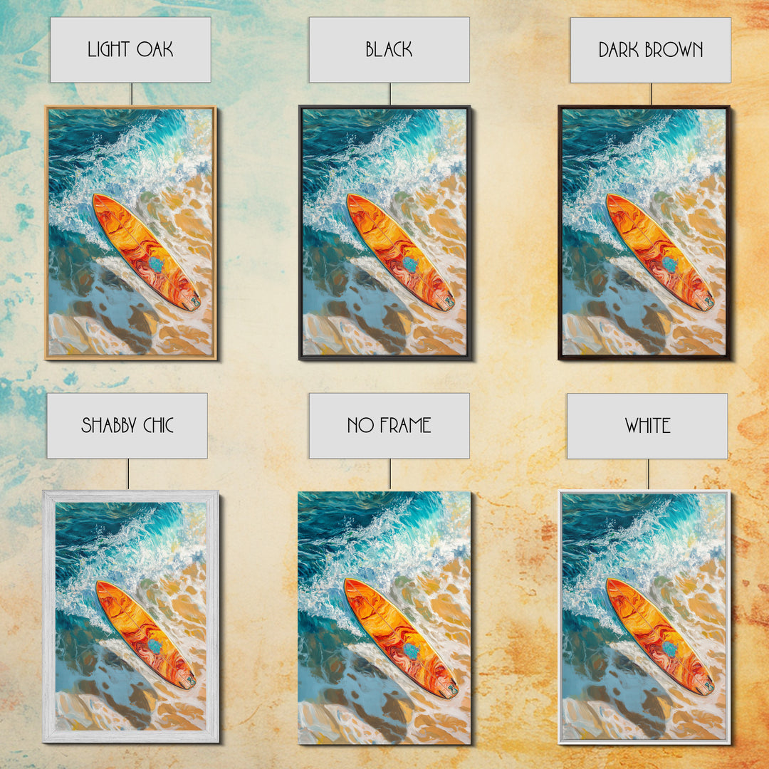 Surfboard Ocean Canvas Print with Coastal Landscape Art and Nautical Beach Decor for Summer Living Room or Bedroom Wall
