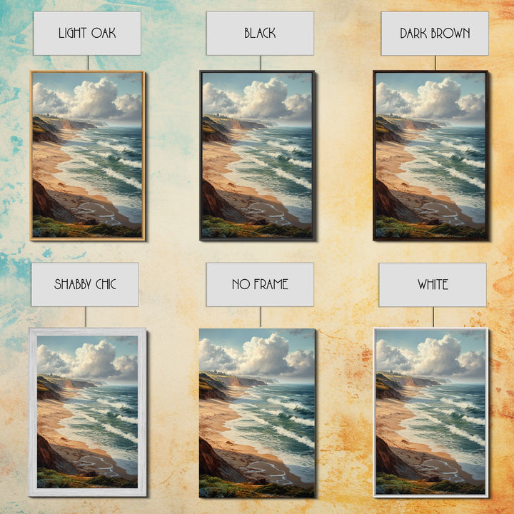 Coastal Seascape Framed Canvas Print Ocean Landscape Painting Cliffside Waves Art Nautical Coastal Decor Above Sofa Rustic Living Room Art